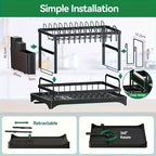 2 Tier Dish Drainer Rack for Kitchen Counter - SPACE-SAVING Dish Rack with Utensil Holder and Cutting Board Holder Large Capacity Drying Rack with Draining Board, Black