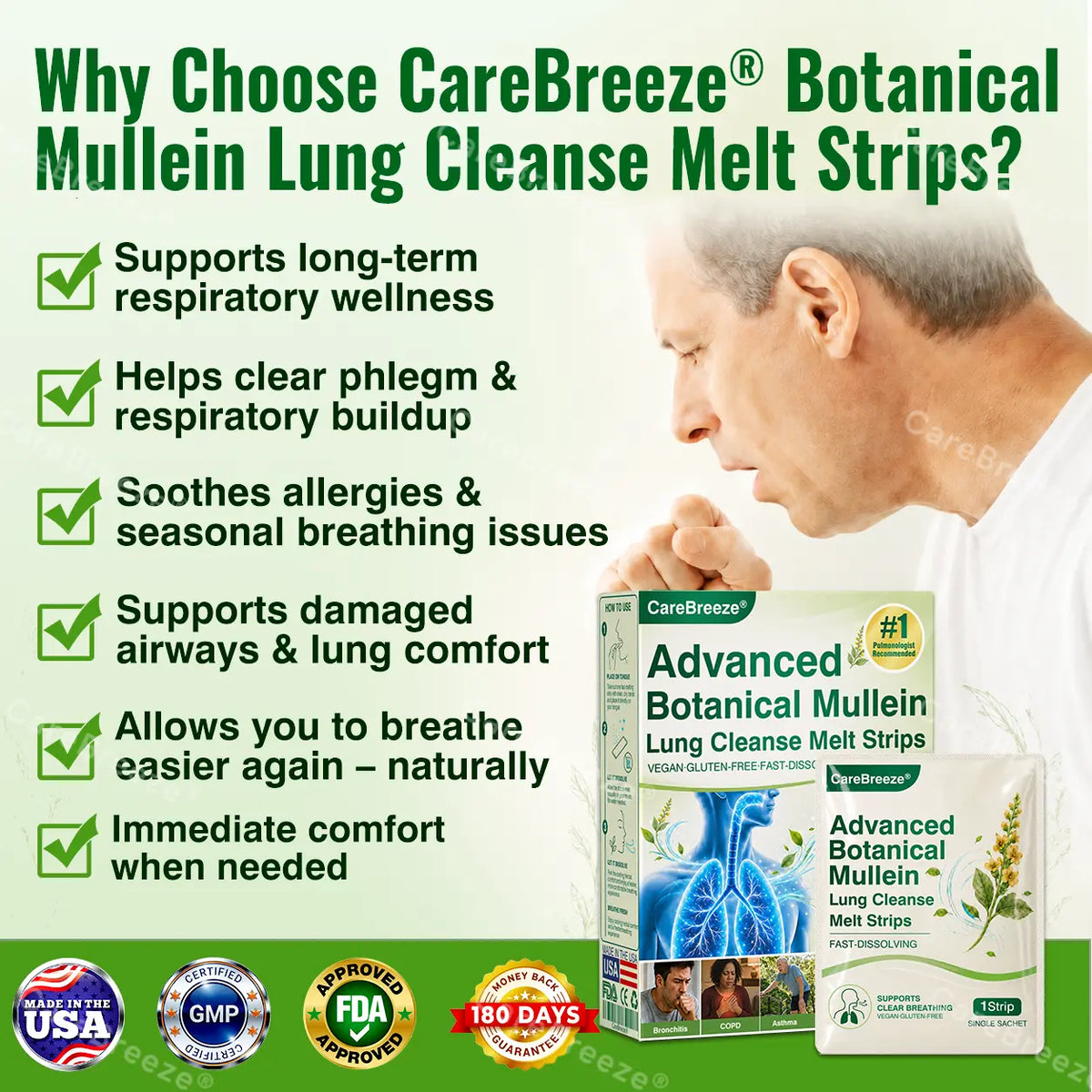 CareBreeze® Advanced Botanical Mullein Lung Cleanse Melt Strips