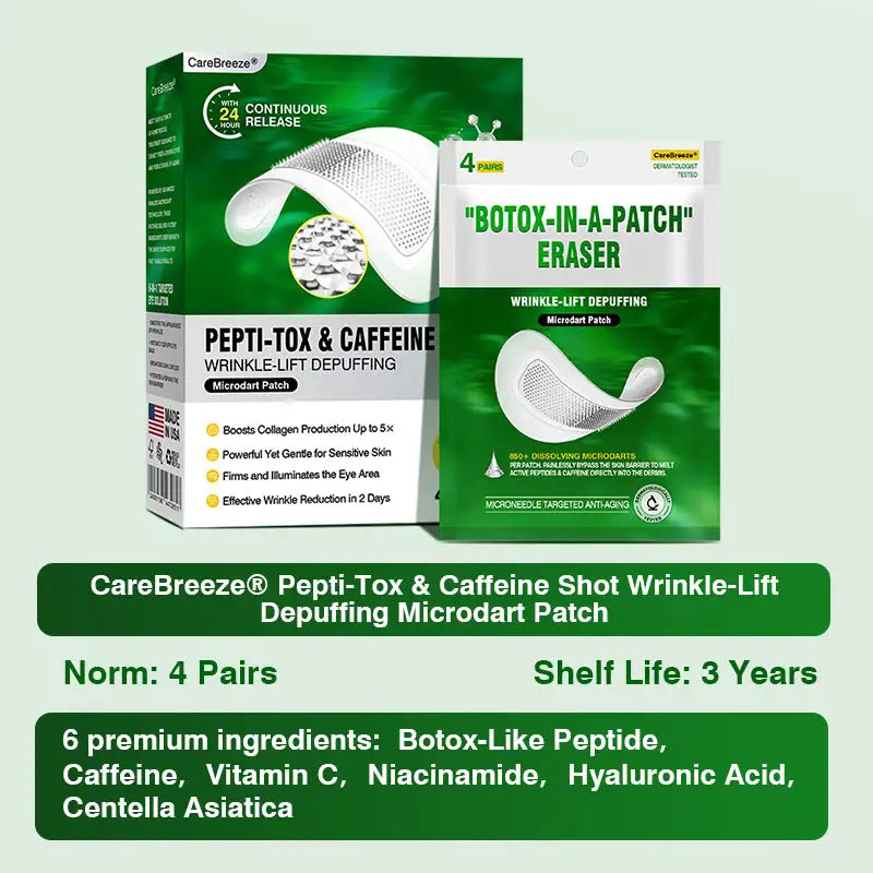 CareBreeze® Pepti-Tox & Caffeine Shot Wrinkle-Lift Depuffing Microdart Patch